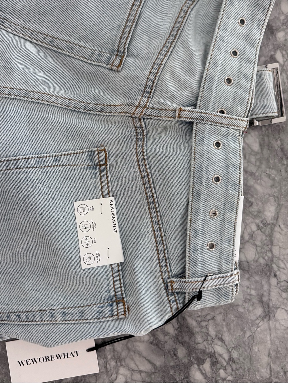 WeWoreWhat Pale Blue Belted Denim Jeans